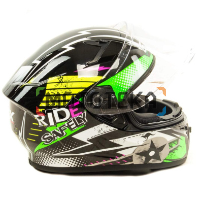 Шлем мото интеграл GTX 578S (S) #1 BLACK / FLUO GREEN YELLOW подростковый